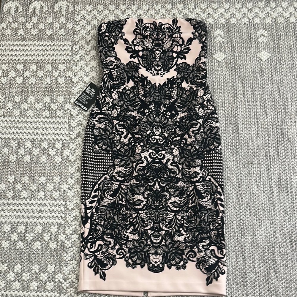Express Black and Pink Halter Sheath Mini Dress